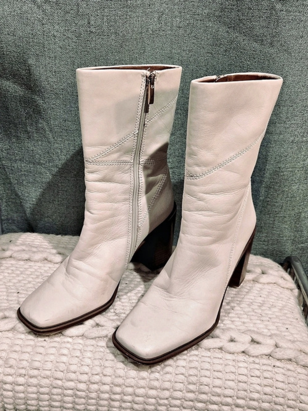 Franco Sarto Stevie Mid Calf Boot White Heeled Boots